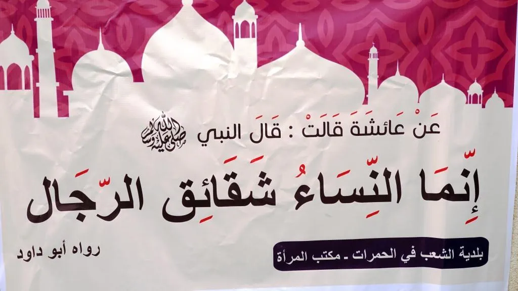 لافتات توعية تندد بالعنف ضد المرأة في بلدة الحمرات