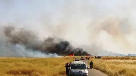 شرارة من جرار يتسبب  بحرق 300 هكتار