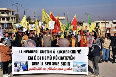 ​​​​​​​المئات من أهالي تل تمر وزركان يتظاهرون ضد الاحتلال التركي