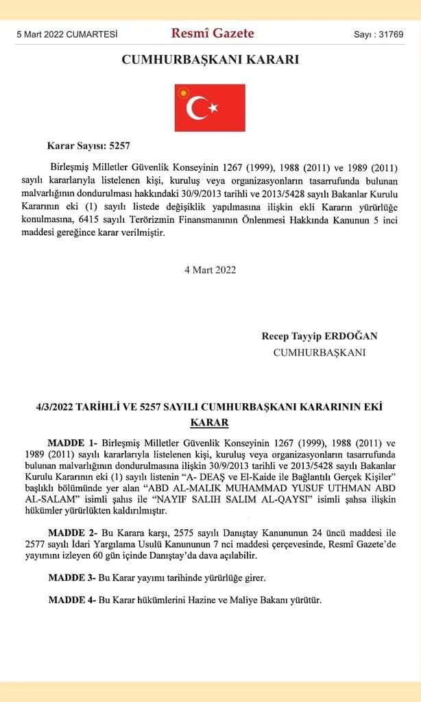 أردوغان يلغي تجميد أصول أعضاء في داعش والقاعدة