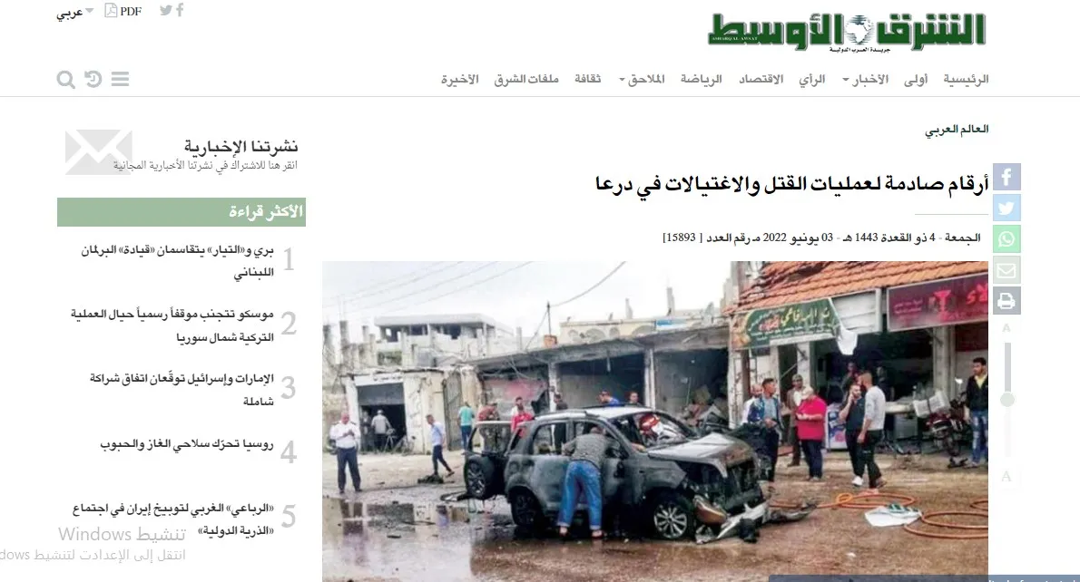 صحف عربية: ارتفاع حالات القتل والاغتيالات في درعا ودعوات لحل البرلمان العراقي لفض الانسداد السياسي