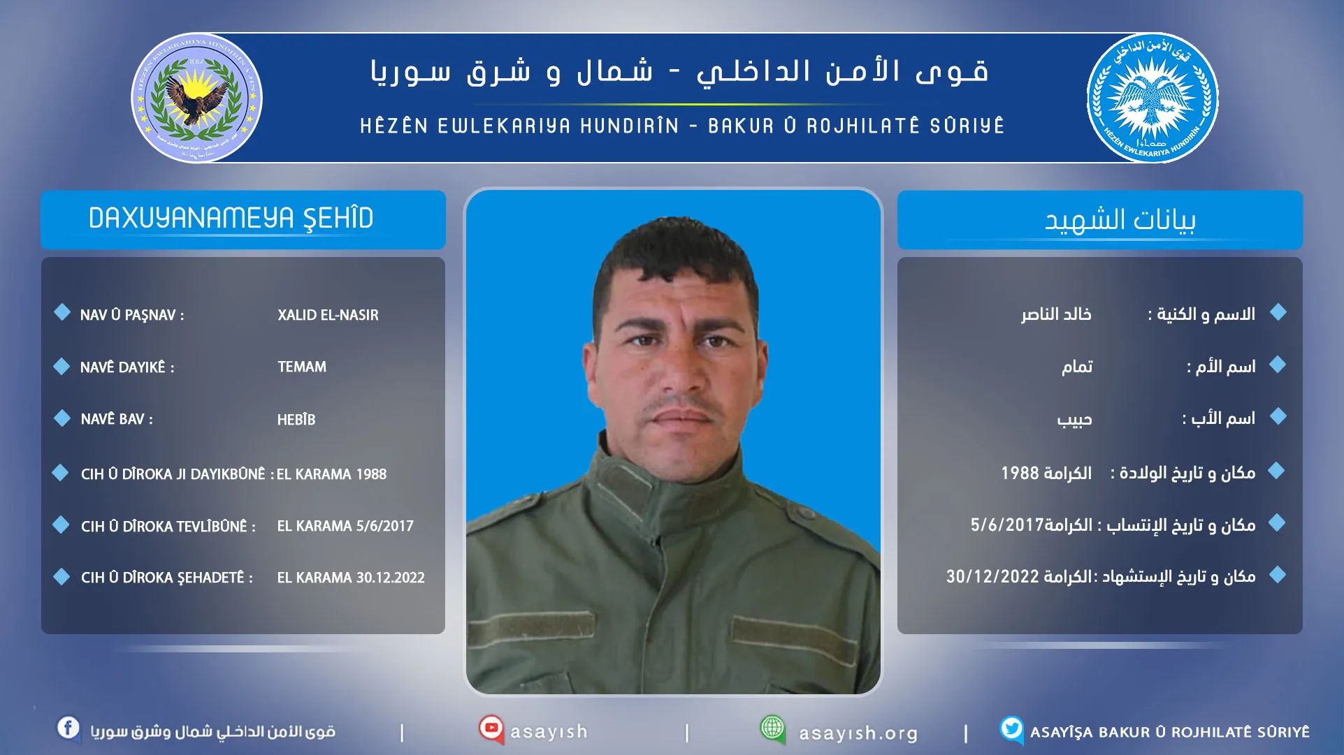 ​​​​​​​استشهاد عضو في قوى الأمن الداخلي متأثراً بجراح أصيب بها أثناء تصديه لهجوم مسلح