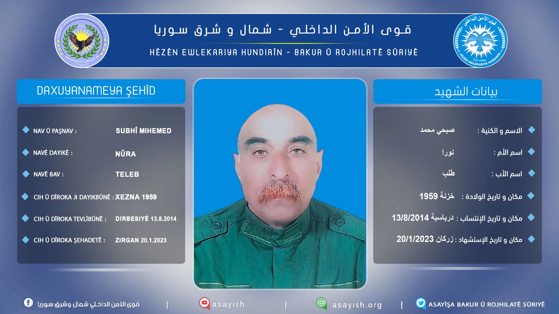 قوى الأمن الداخلي تكشف سجل عضو استشهد في زركان