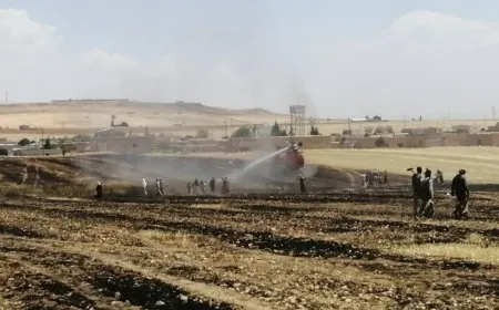 فرق الطوارئ والأهالي يخمدون حريقاً اندلع في محاصيل قرية بير كنيس بالدرباسية 