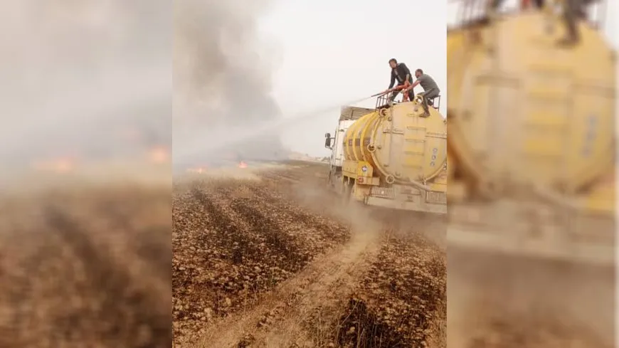 area of barley burns, fire brigades prevent the fire from expanding