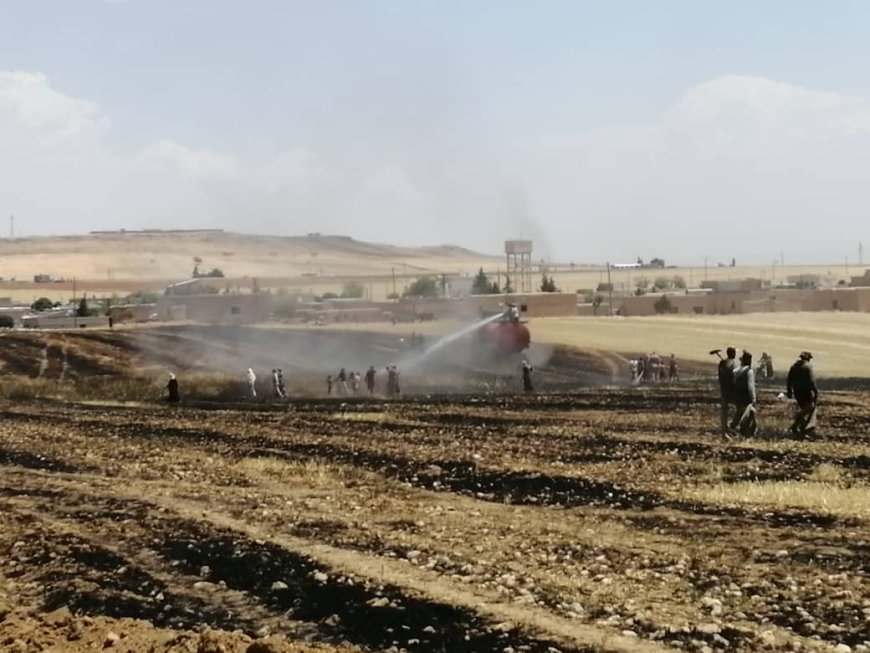 فرق الطوارئ والأهالي يخمدون حريقاً اندلع في محاصيل قرية بير كنيس بالدرباسية 