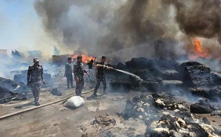 اندلاع النيران في معمل الغزل والنسيج بمدينة الحسكة