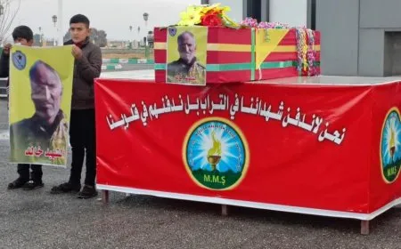 تشييع جثمان عضو قوات الحماية الذاتية الشهيد خالد المحمد حاج حميد في الطبقة