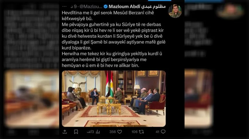 مظلوم عبدي يكشف عن الخطوط العريضة من الاجتماع مع البرزاني