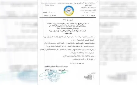 إلغاء جميع القرارات والتعاميم الخاصة بتصدير المحاصيل الزراعية