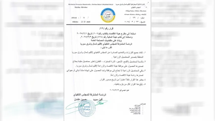 إلغاء جميع القرارات والتعاميم الخاصة بتصدير المحاصيل الزراعية