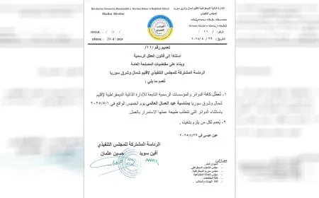 الإدارة الذاتية تعطّل الدوام في مؤسساتها بمناسبة عيد العمال