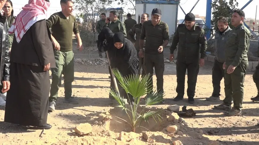قوى الأمن الداخلي تزرع الأشجار في حواجز مدينة الطبقة