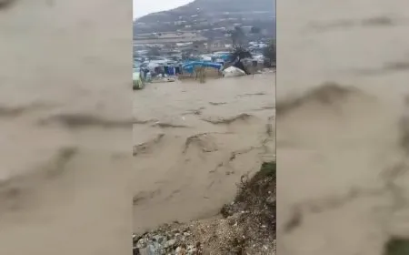 السيول تغمر مخيم خربة الجوز بريف إدلب