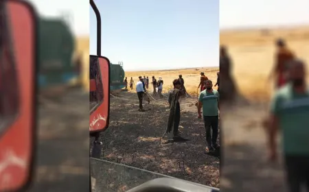حريق يلتهم 200 دونم من الأراضي الزراعية في ريف الحسكة