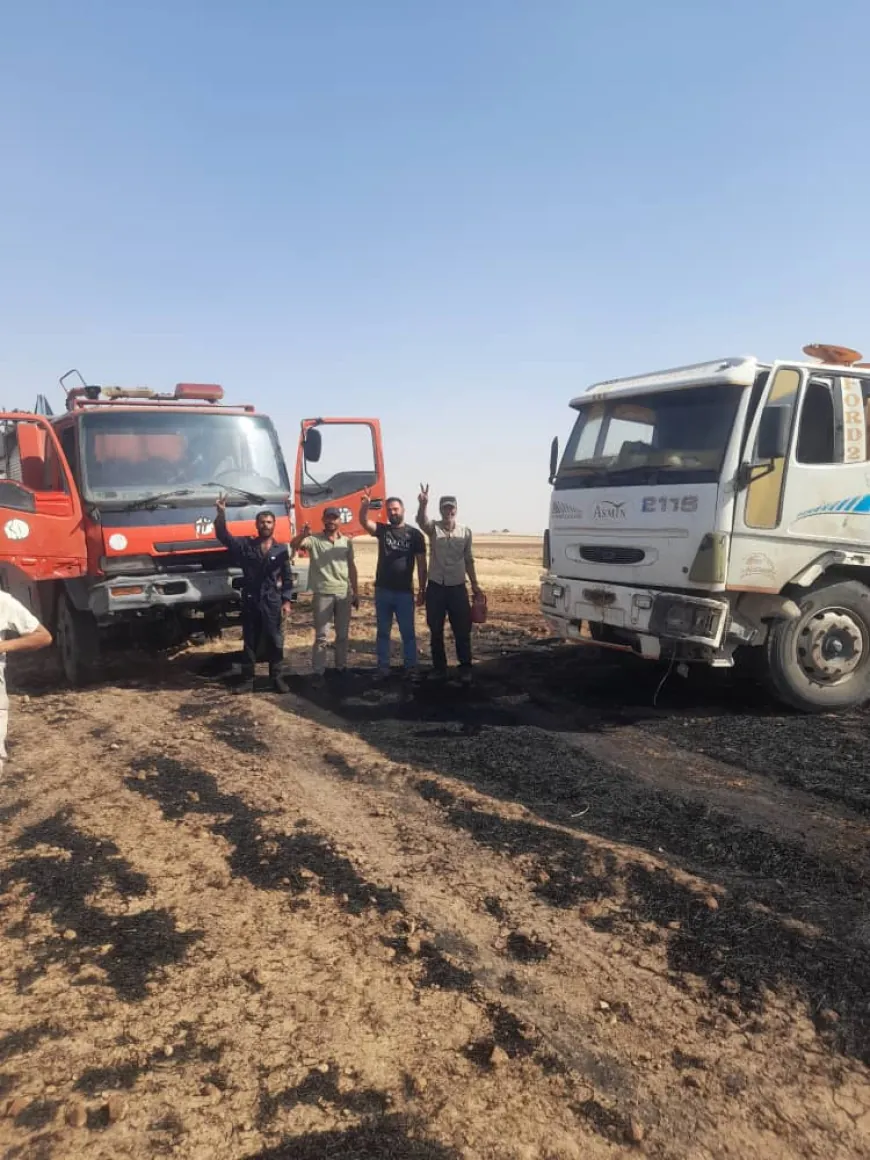 إخماد حريق في حقل قمح بريف الدرباسية
