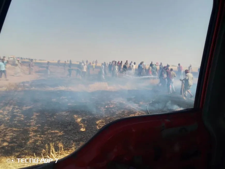 إخماد حريق في حقل قمح بريف الدرباسية