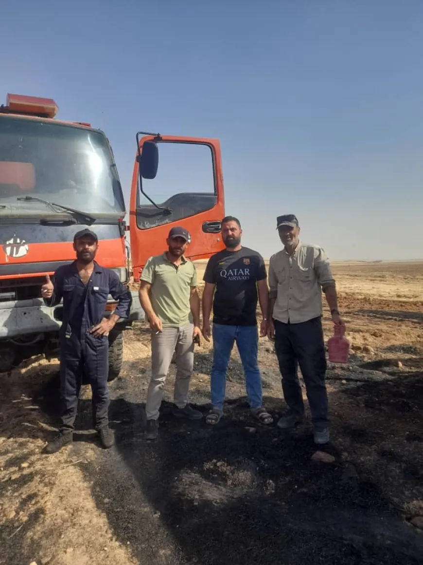 إخماد حريق في حقل قمح بريف الدرباسية