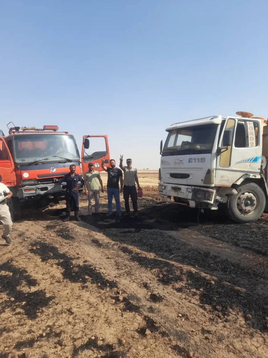إخماد حريق في حقل قمح بريف الدرباسية