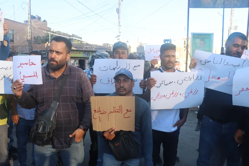 وقفة احتجاجية لأصحاب الدراجات النارية في قامشلو