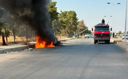 احتراق سيارة عند مدخل مدينة ديرك