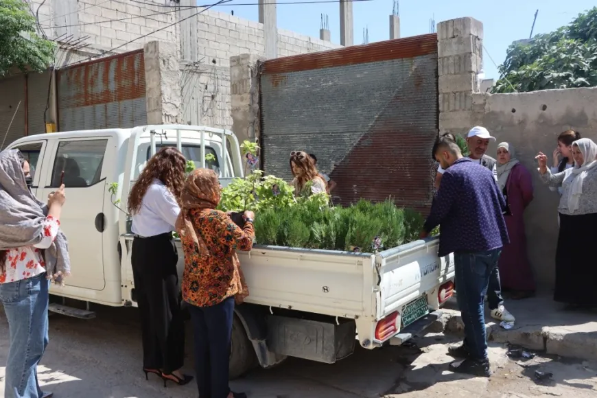 توزيع أشجار زينة في حي كانيا كوردا تخليداً لذكرى الشهيدة روجنك جودي