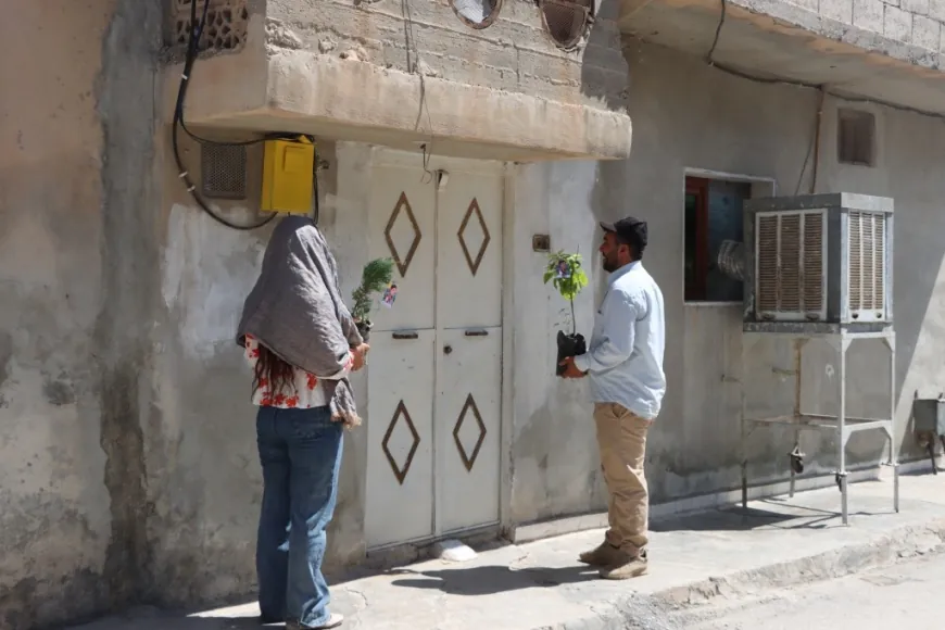 توزيع أشجار زينة في حي كانيا كوردا تخليداً لذكرى الشهيدة روجنك جودي