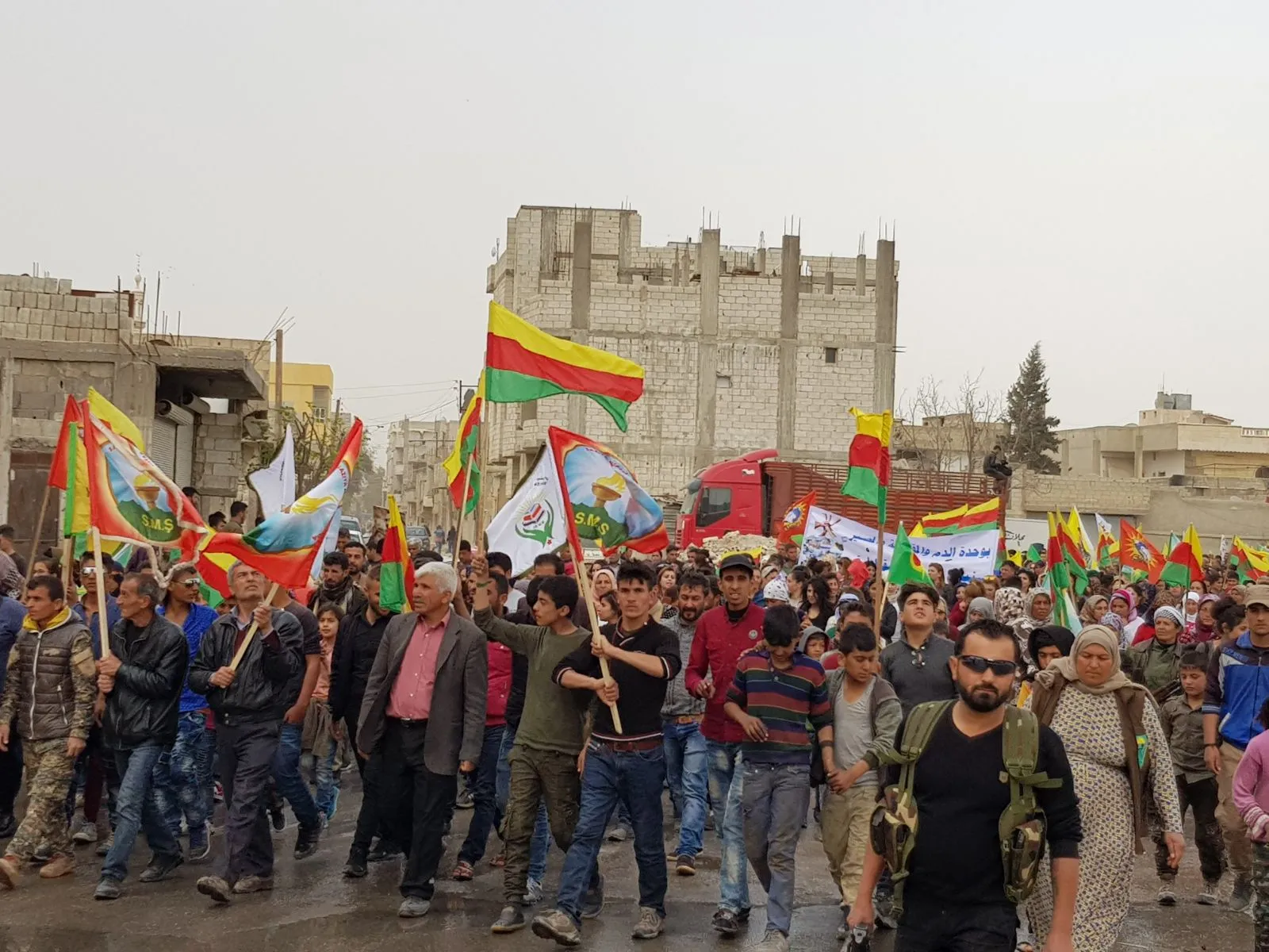 Launching massive march on Day of Solidarity with Afrin at Kobani