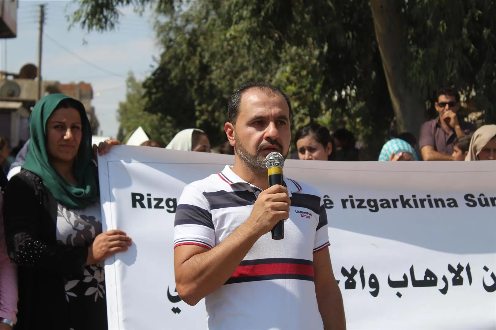 Dêrik Residents protest under slogan "No to demographic change in Afrin"