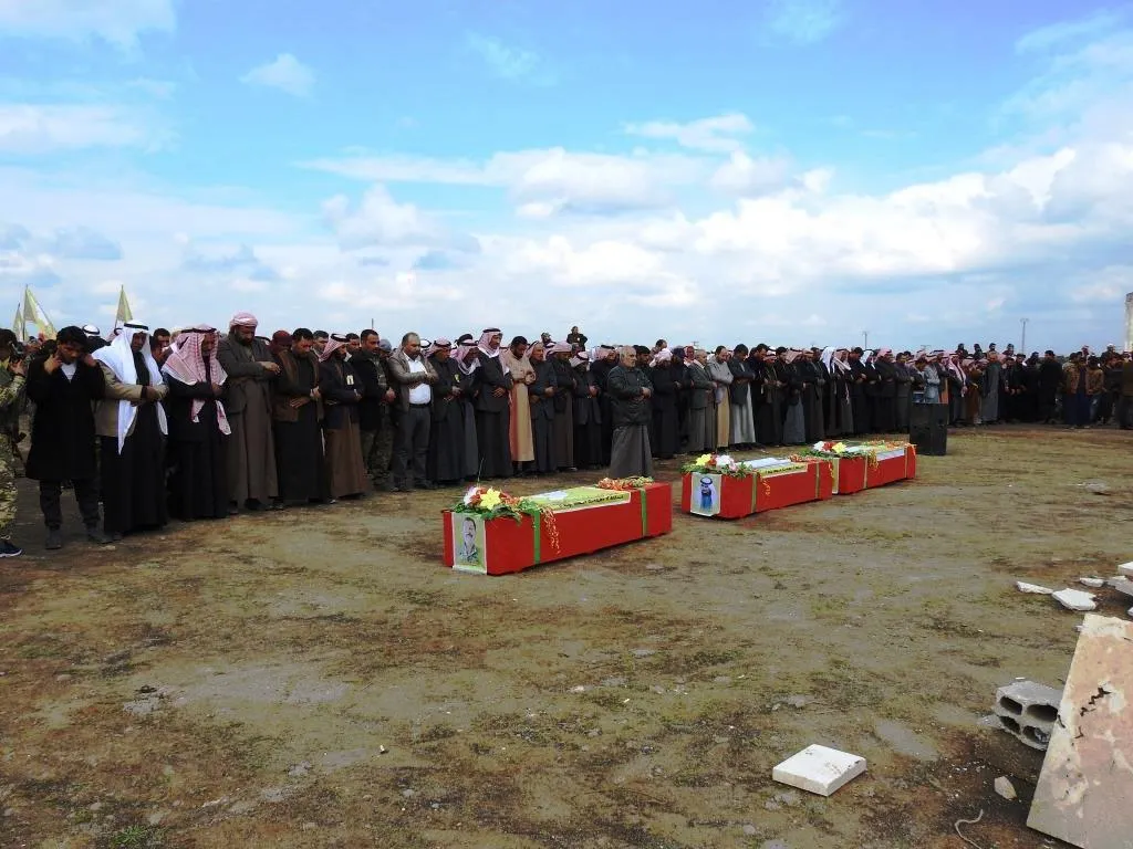 Al-Kerama town bids farewell 3 martyrs' corpses