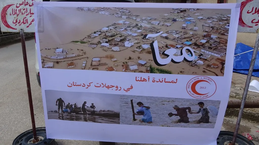 Tent in Dêrik, a fund-raising campaign in al-Hasakah to help victims of Rojilat floods