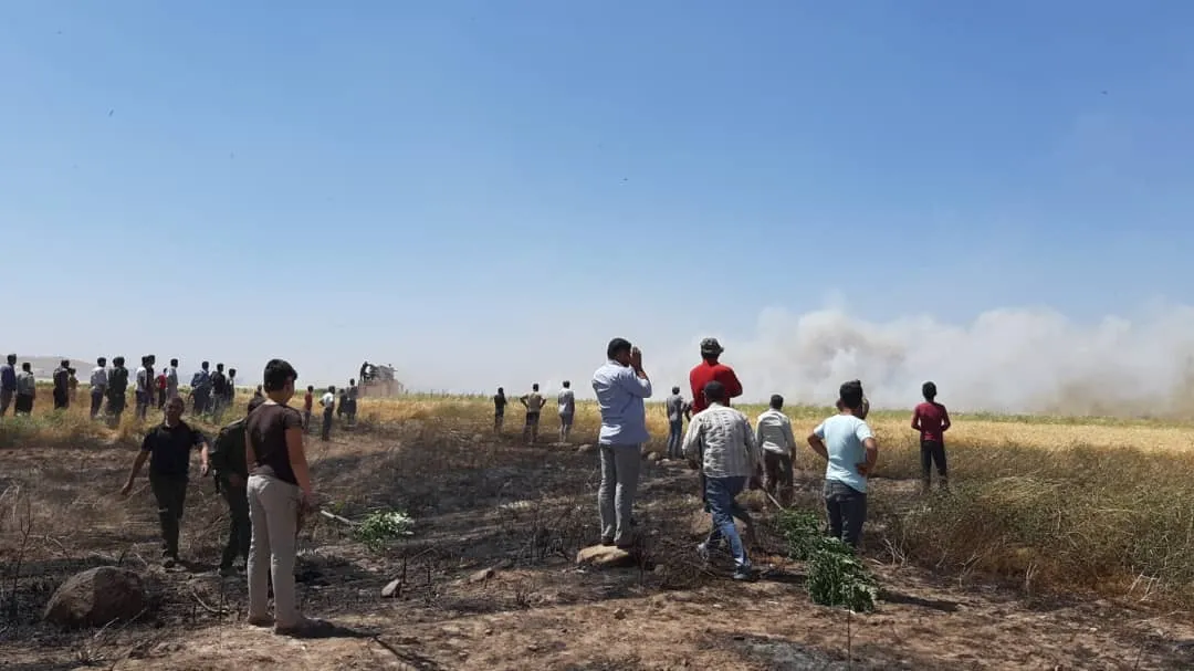 Simultaneously... Flames devour several agricultural fields in Kobani