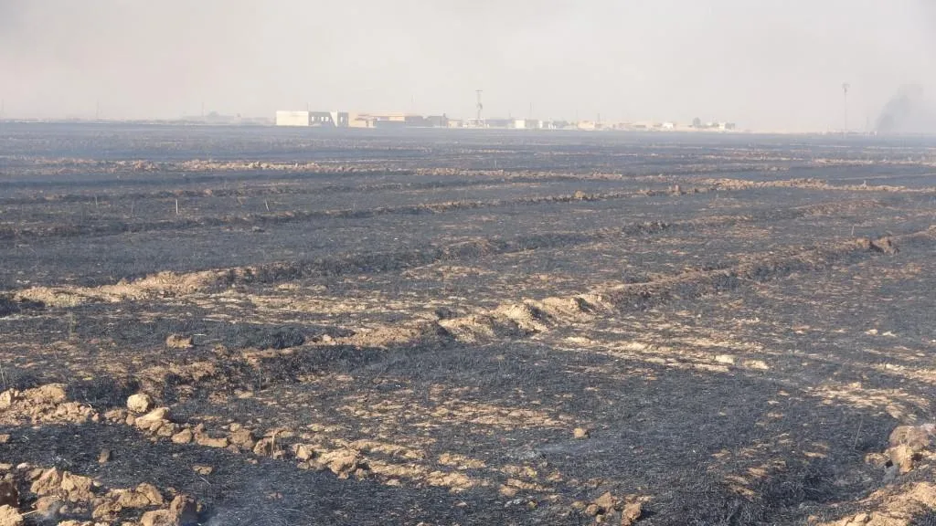 Fire extinguished after consuming 26 villages' fields in Tal Hamis, ad-Darbasiya