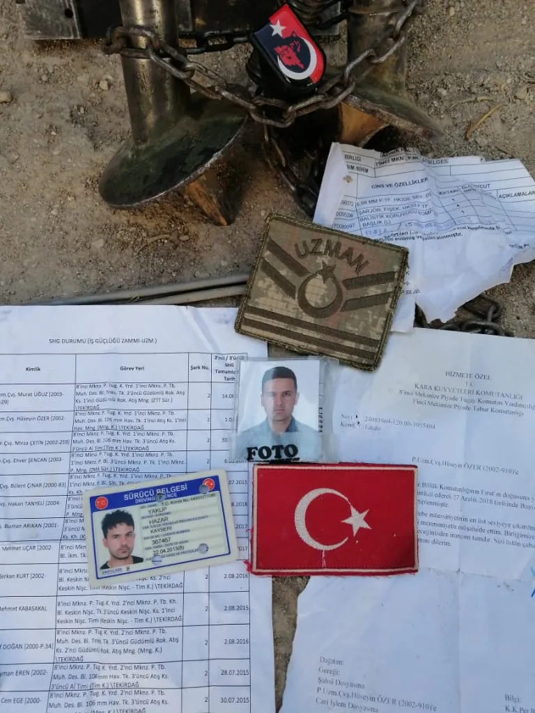 Documents found in Turkish occupation soldiers' corpses in Tel-Abyad