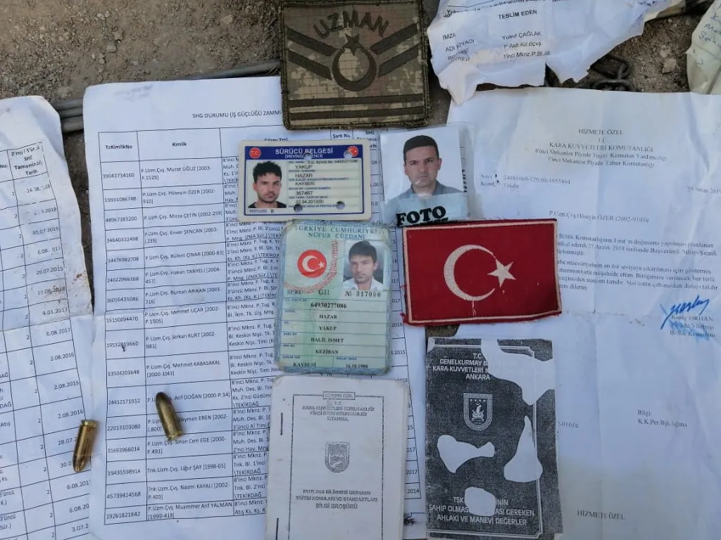 Documents found in Turkish occupation soldiers' corpses in Tel-Abyad