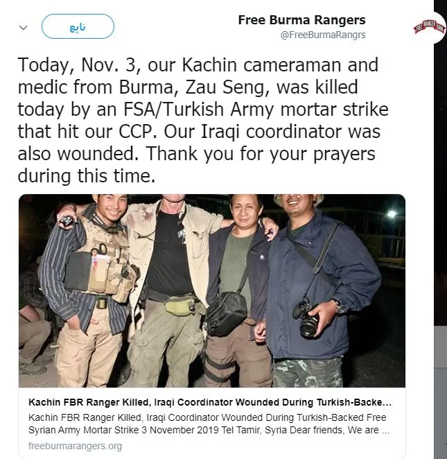 Free Burma Rangers assures killing of its member in Turkish bombing