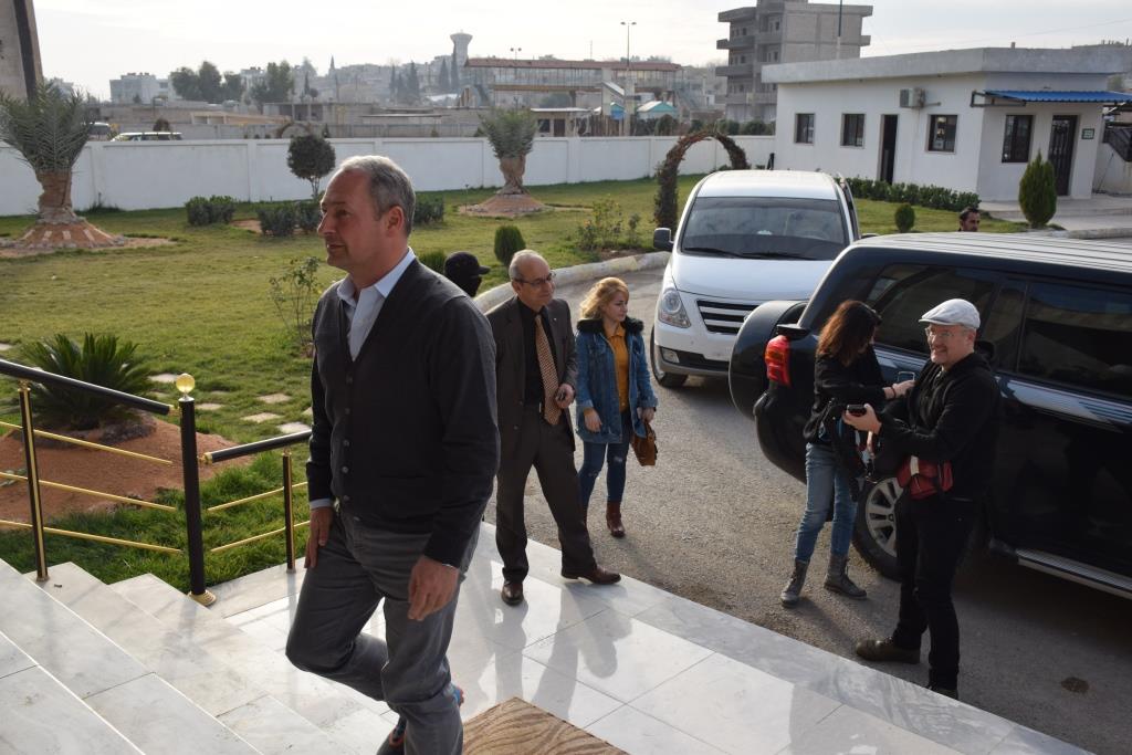 European Parliament member Andreas Cheddar arrives in al-Jazeera