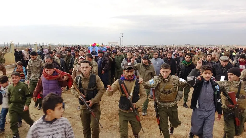 Funeral of a martyr in Al-Raqqa, announcing record of another