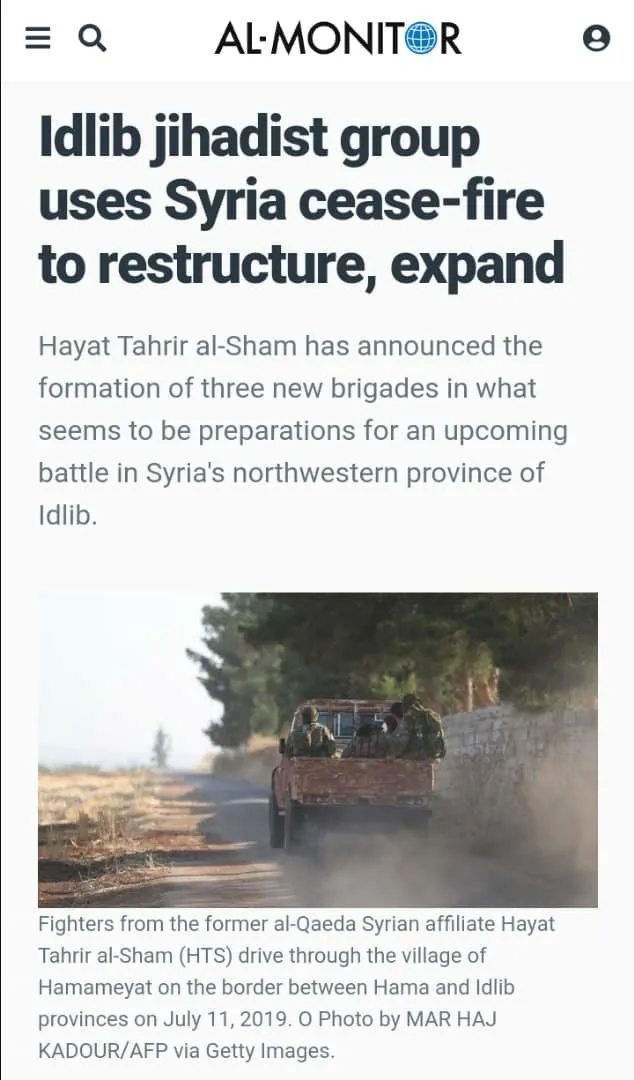 Al-Monitor: Idlib jihadist group uses Syria ceasefire to restructure, expand
