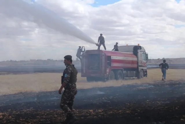 Fire and emergency teams protect people's crops, put out fire in Al Shaddadeh