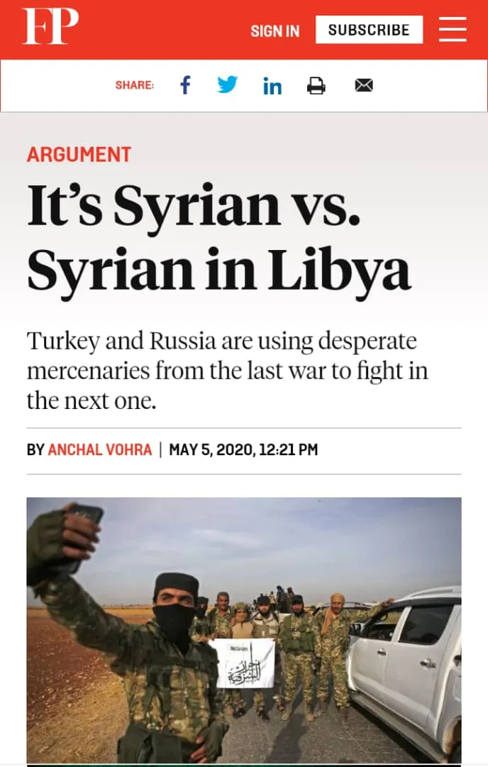 Syrian mercenaries are tool for Turkey, Russia's interests
