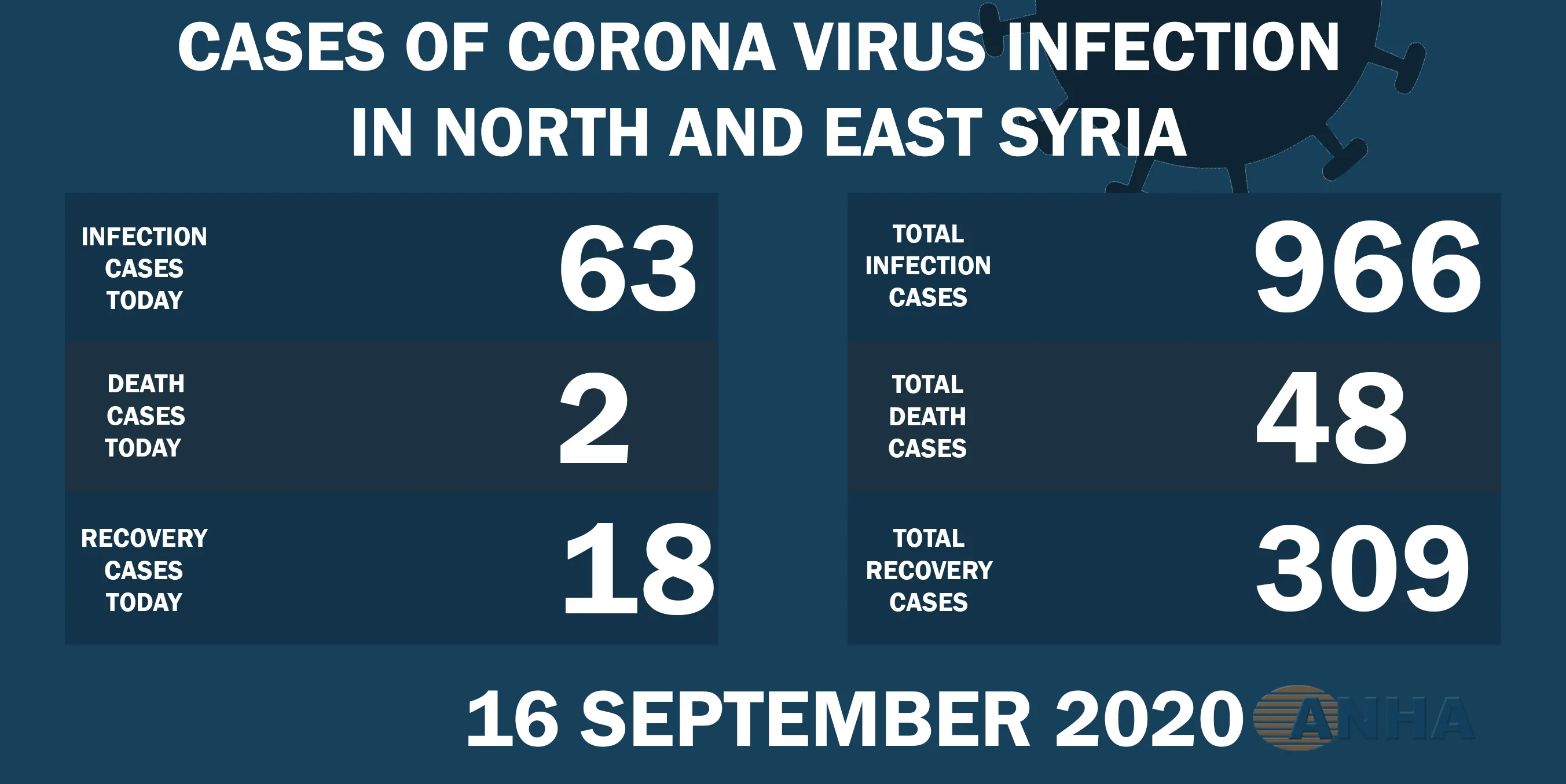 63 new cases with Covid 19, 2 deaths in NE, Syria