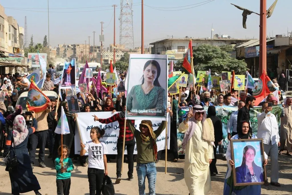 Al-Raqqa people demonstrate to commemorate Havrin Khalaf’s 1st martyrdom anniversary