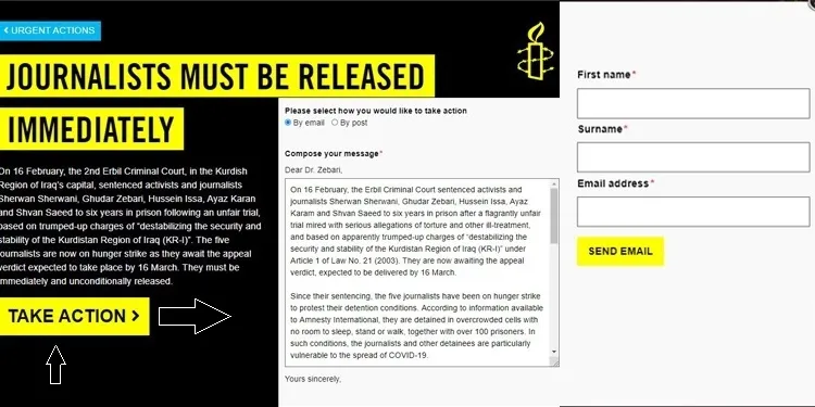 Amnesty International demands to release 5 prisoners of conscience in Başûr Kurdistan
