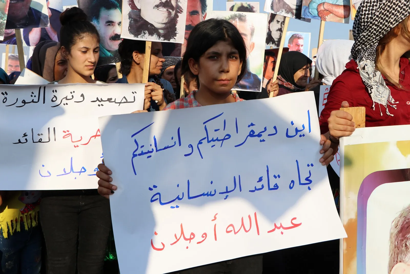 Afrin people protest strict isolation on leader Ocalan