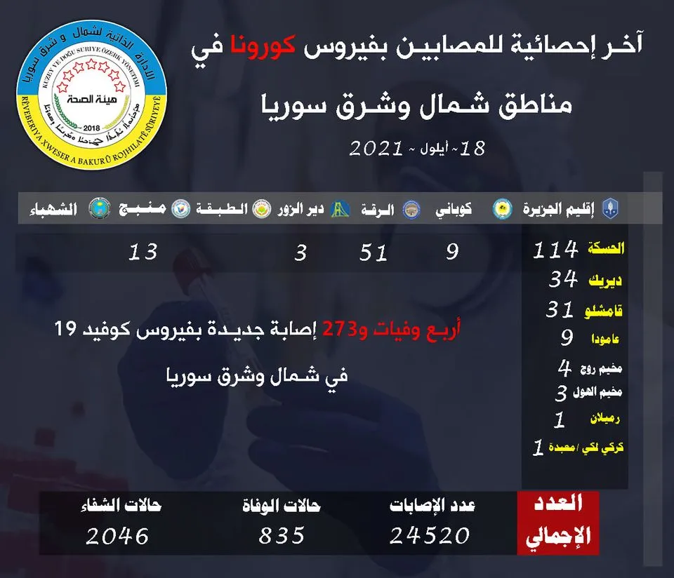 4 deaths, 273 new COVID 19 cases in NE, Syria