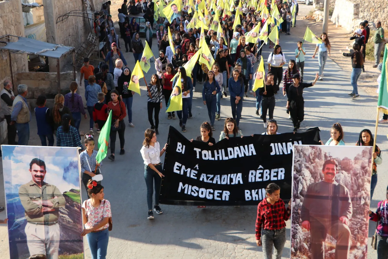Mass women demonstration in  al-Shahba, demanding an end to  isolation on leader Ocalan