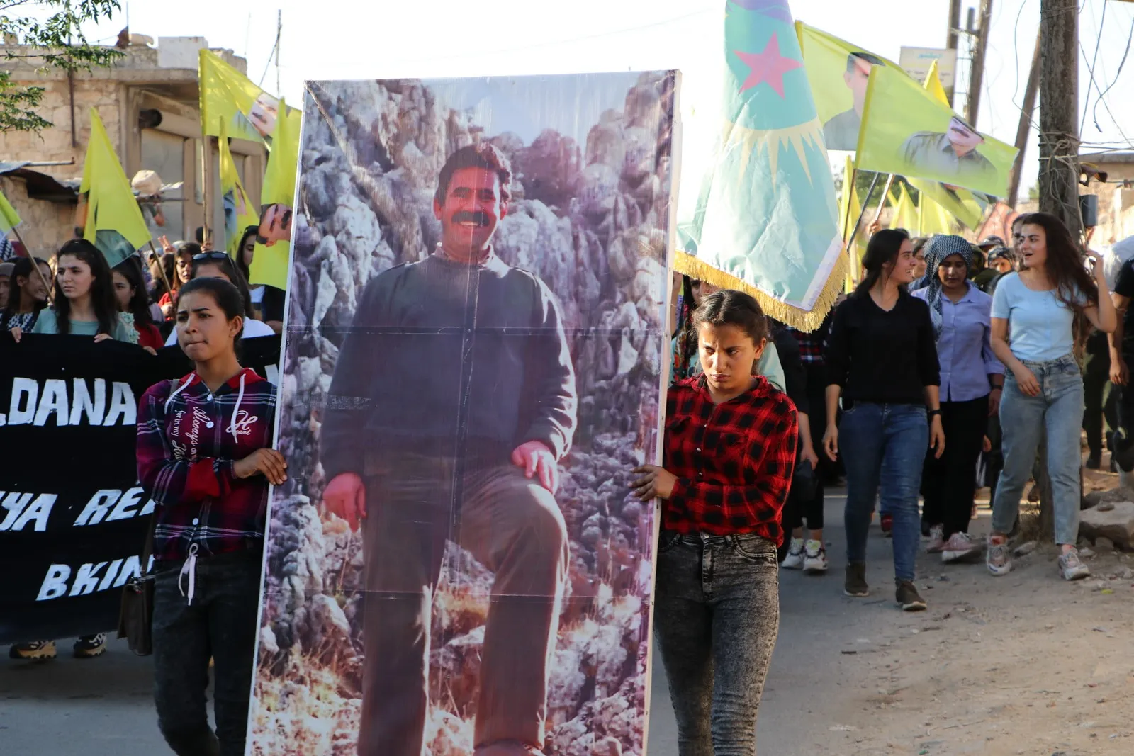 Mass women demonstration in  al-Shahba, demanding an end to  isolation on leader Ocalan