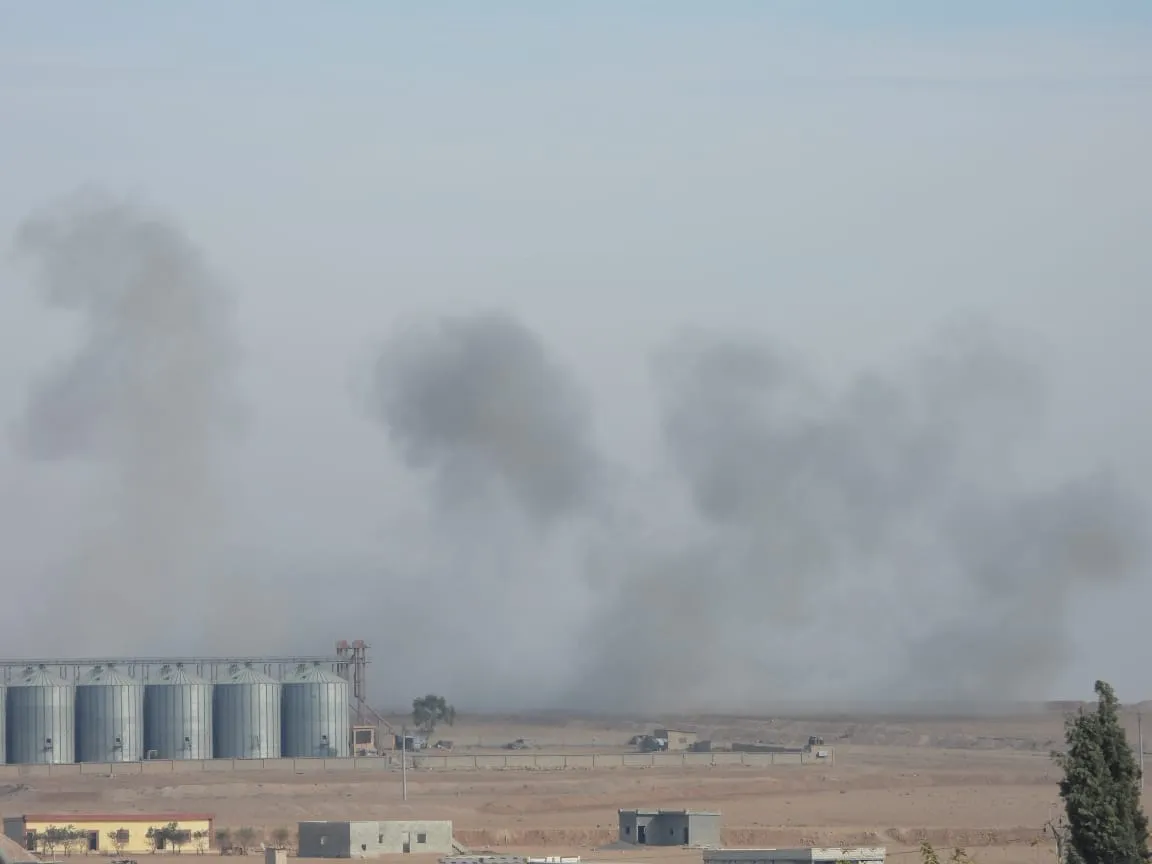 ​​​​​​​Turkish occupation bombs Ain Issa town, its camp, M4 road with heavy weapons