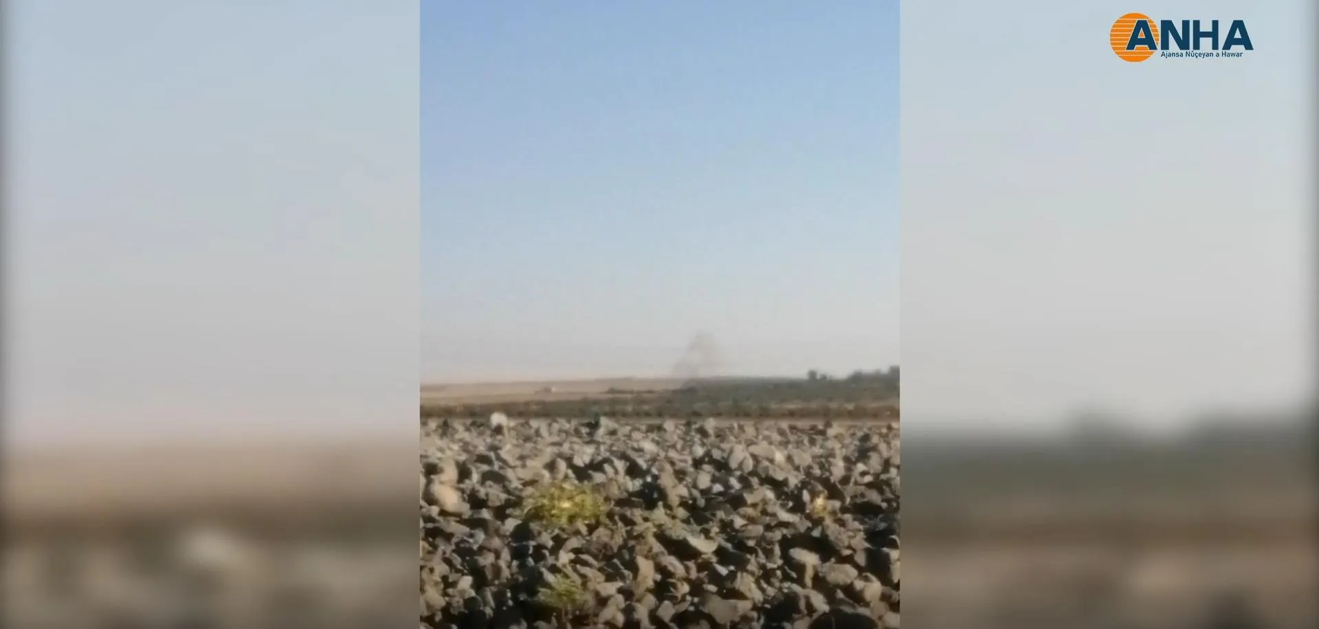 Turkish occupation bombes the road between the villages of Tal Qrah and Wahshiya in Shahba